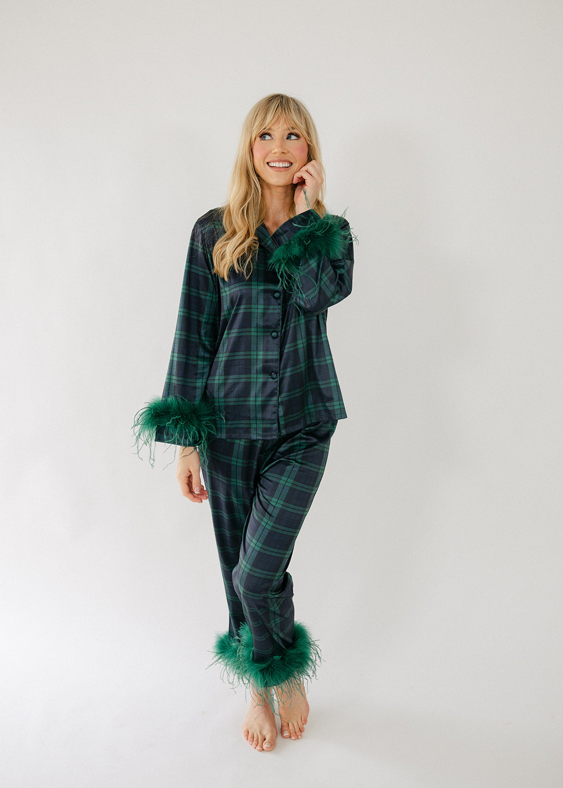 Navy Green Plaid Feather Pajamas – BON VIVIANN